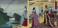 Illustration des Gartens aufgefrischt nach dem Regen 1888 Toyohara Chikanobu bijin okubi e